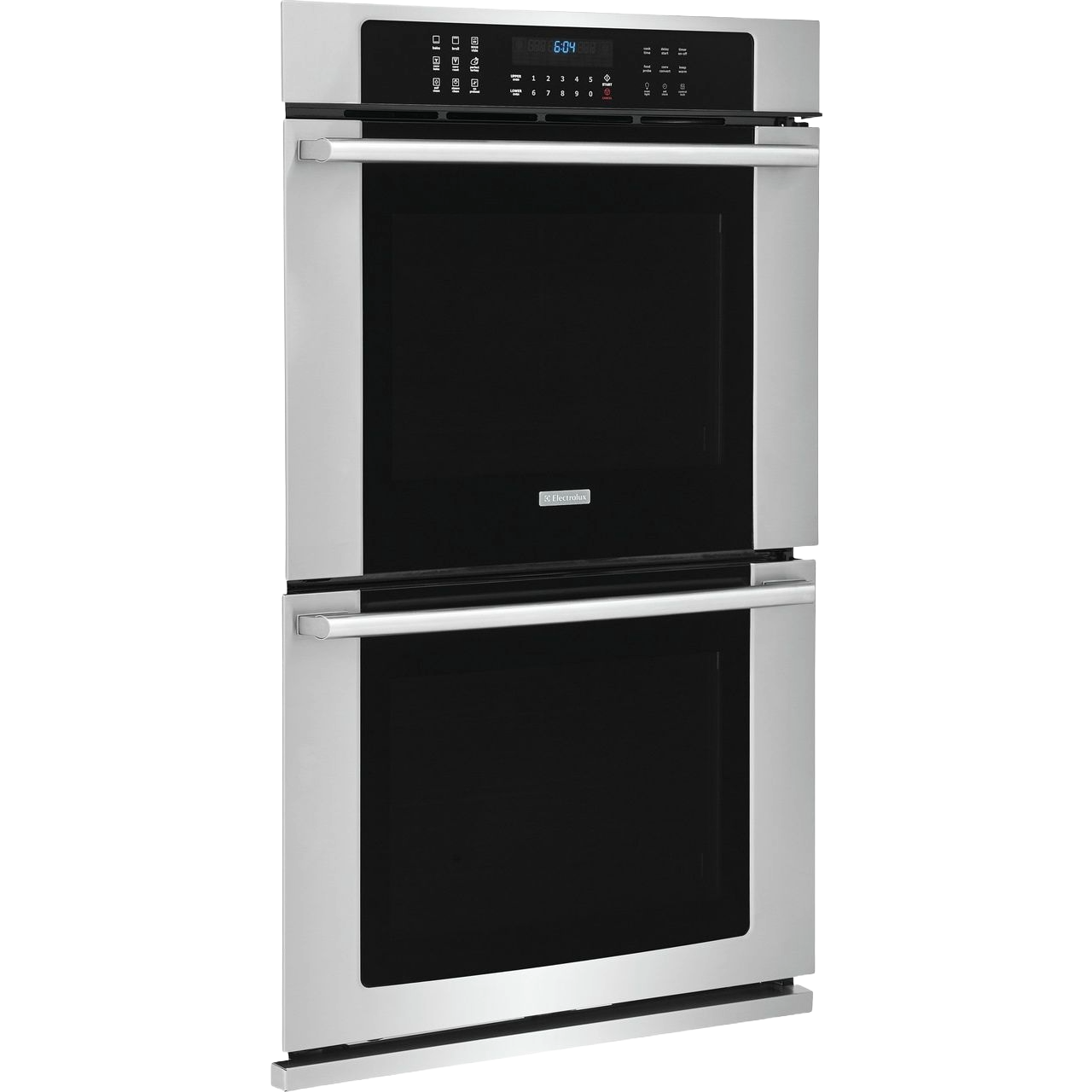 Stainless steel double wall oven with digital IQ-Touch controls featured in modern kitchen appliances collection