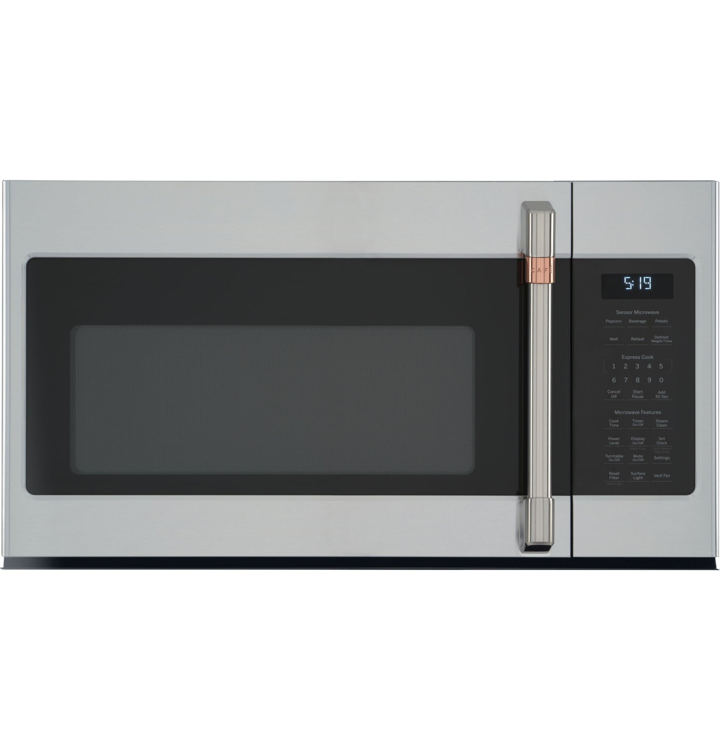 Stainless steel over-the-range microwave oven with black glass window and digital control panel from Microwaves collection