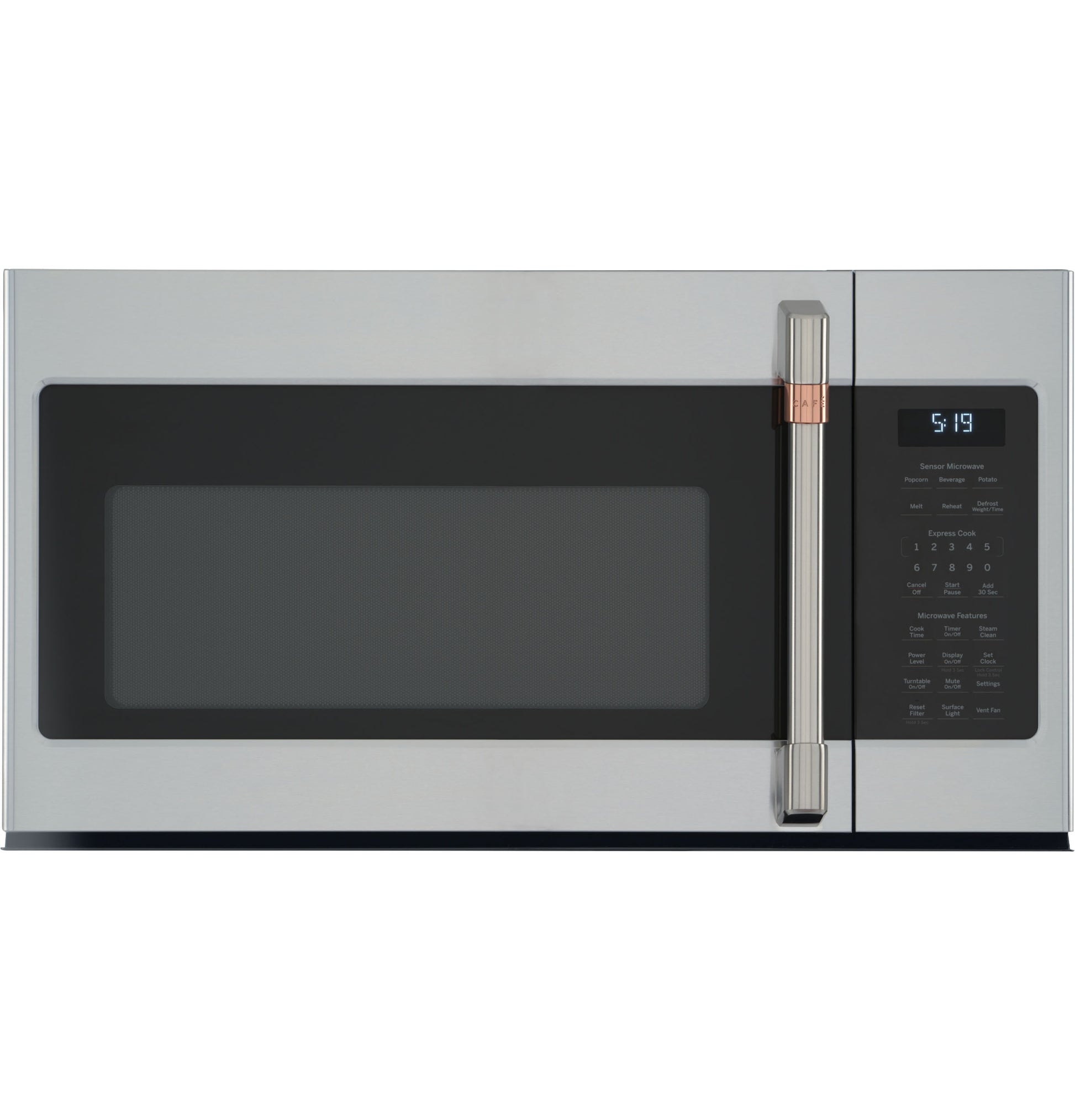 Stainless steel over-the-range microwave oven with black glass window and digital control panel from Microwaves collection