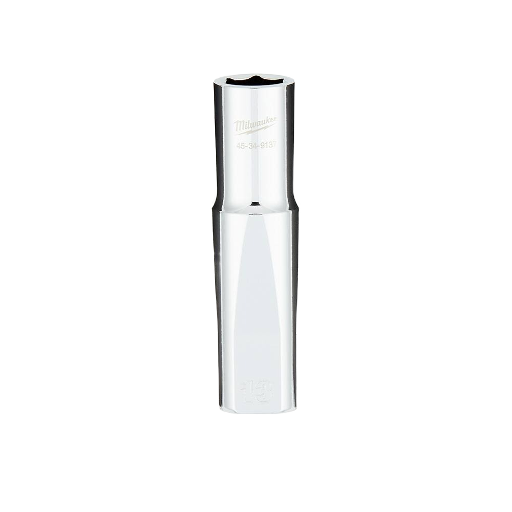 Chrome-finished 13-mm deep socket with FOUR FLAT™ sides for use with 1/2" drive hand tools in home improvement