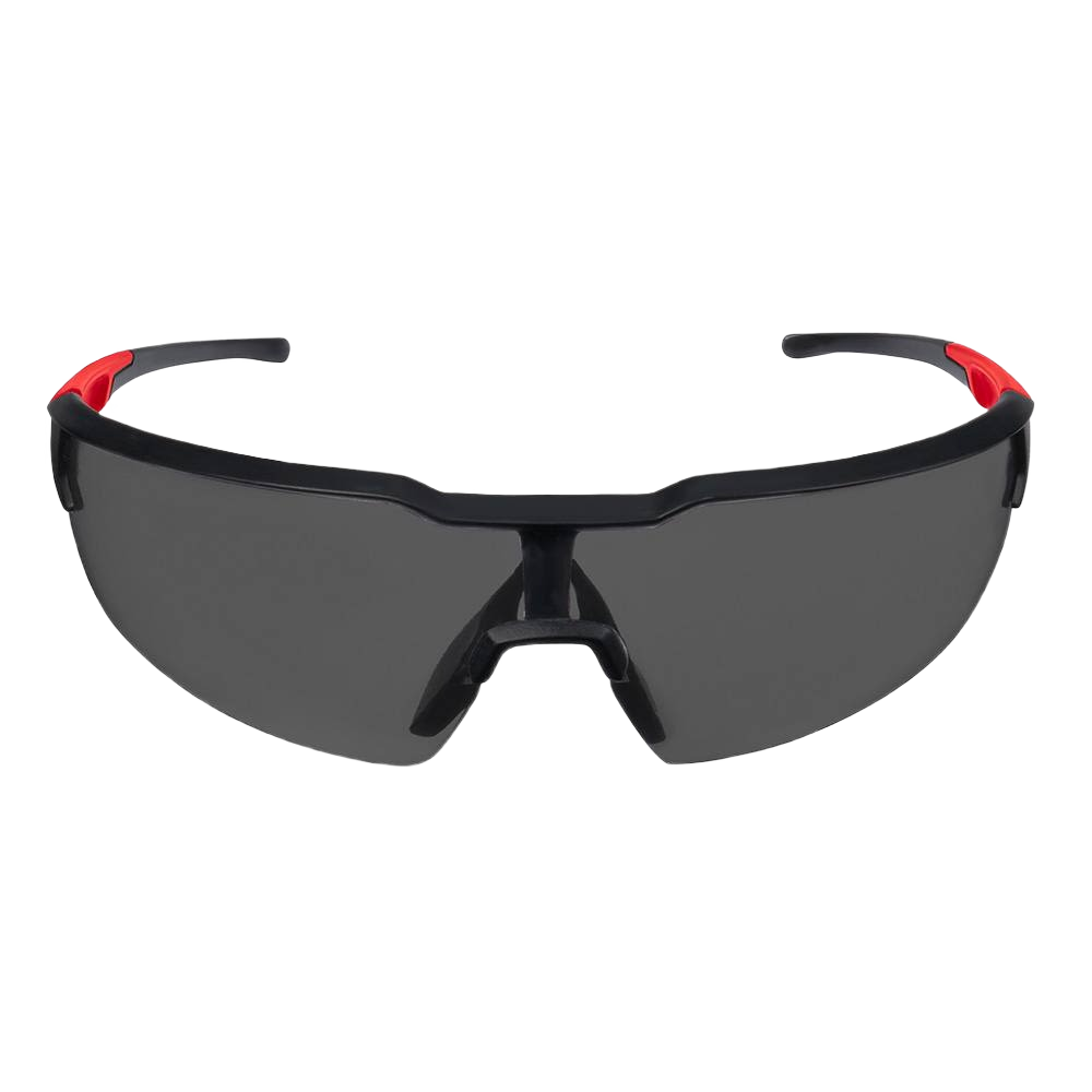Milwaukee tinted safety glasses with fog-free lenses and red accents for protective eyewear in home improvement tasks