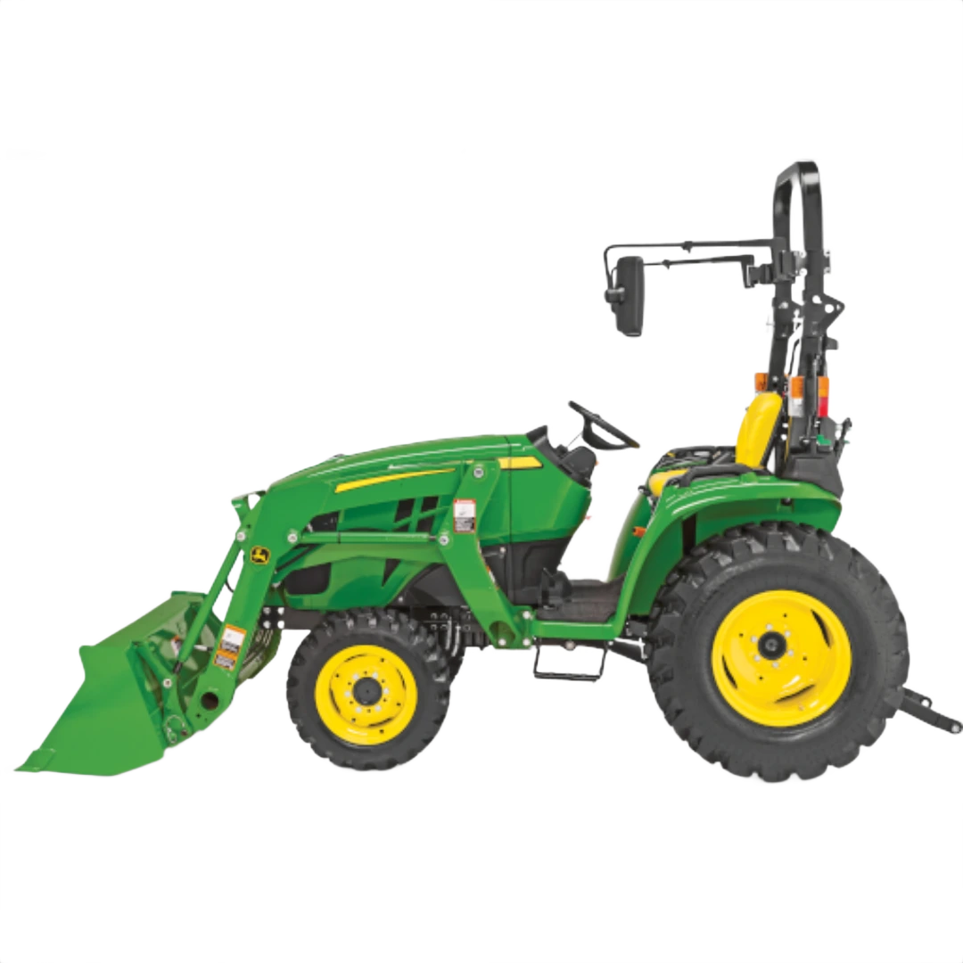 Green and yellow compact utility tractor with front loader for versatile tools and home improvement applications