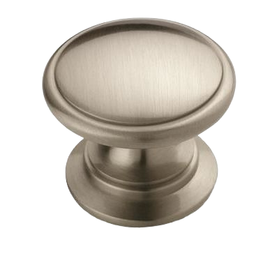 Satin nickel cabinet knob with rounded top and classic design for furniture hardware and home improvement projects