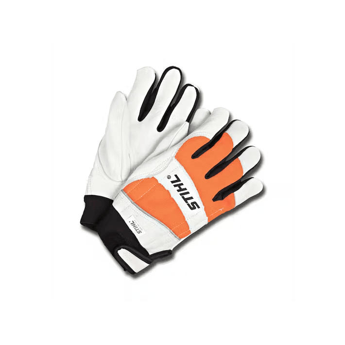Pair of durable protective gloves with leather palms and orange fabric accents for tools and outdoor work under $100 collections