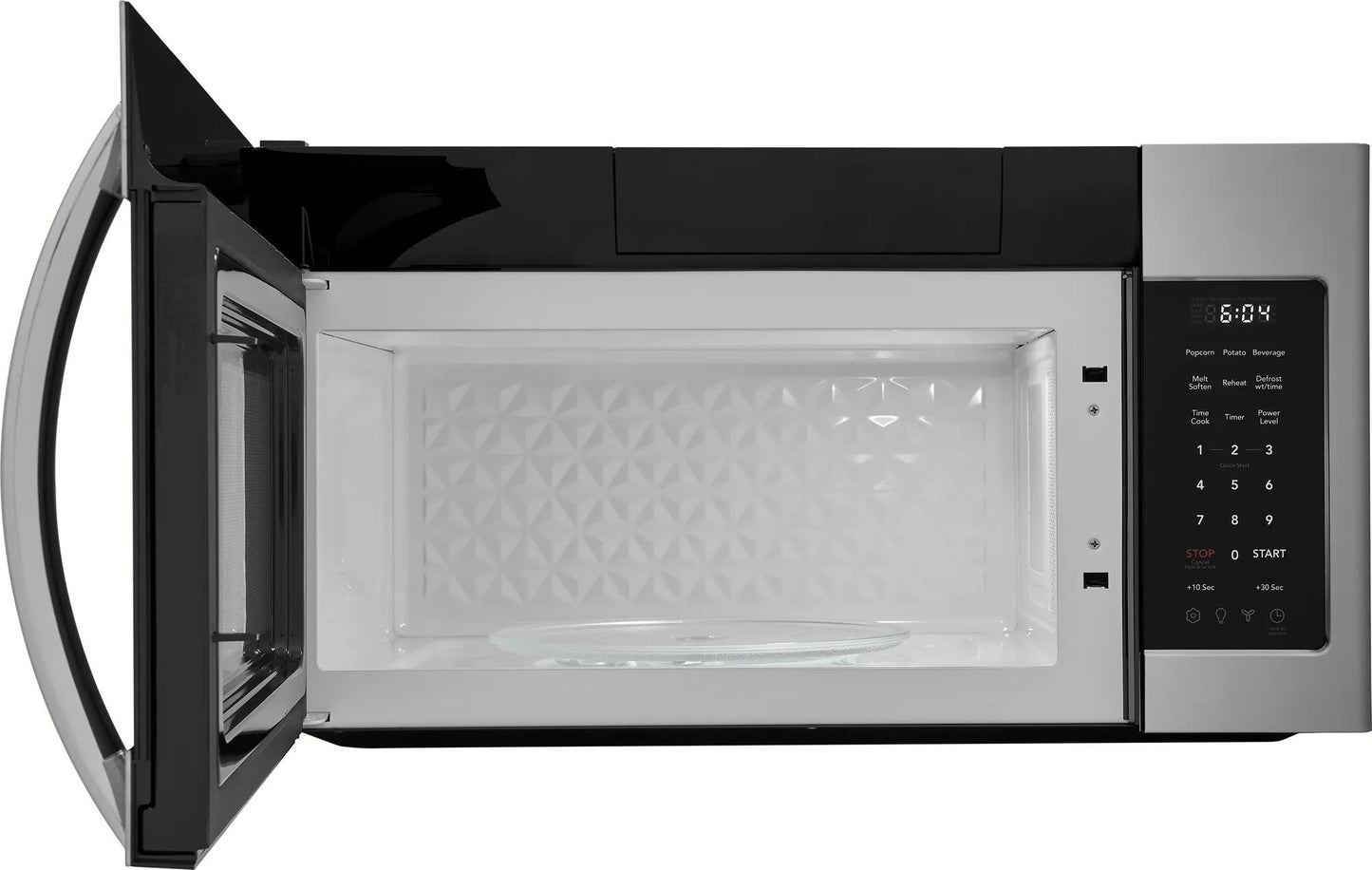 Over-the-range microwave in stainless steel with open door and digital control panel in Microwaves and Kitchen & Kitchenware collections