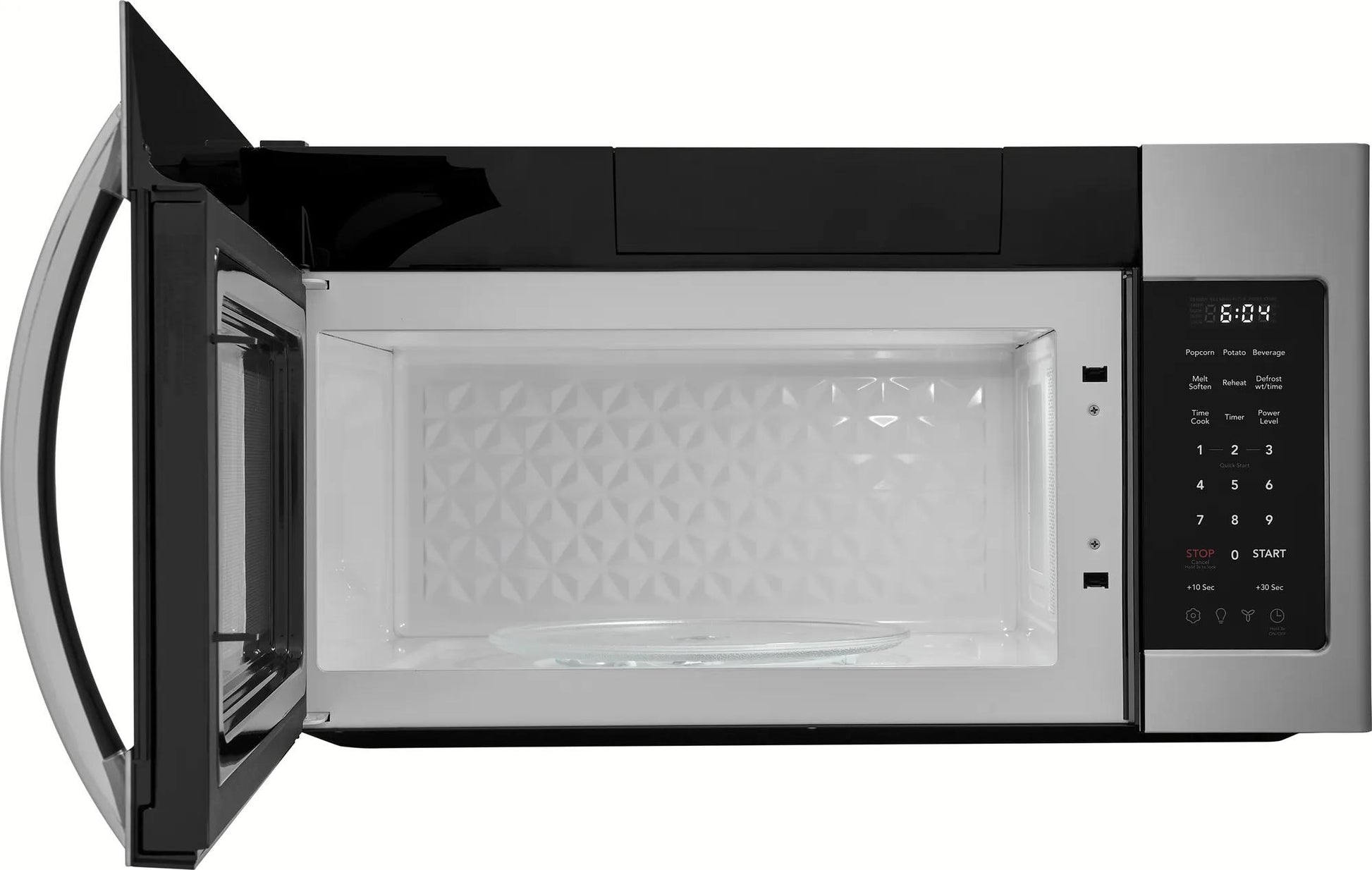 Over-the-range microwave in stainless steel with open door and digital control panel in Microwaves and Kitchen & Kitchenware collections