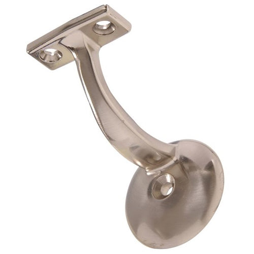 Nickel ornamental handrail bracket with curved support and mounting holes for hardware and home improvement projects under $50