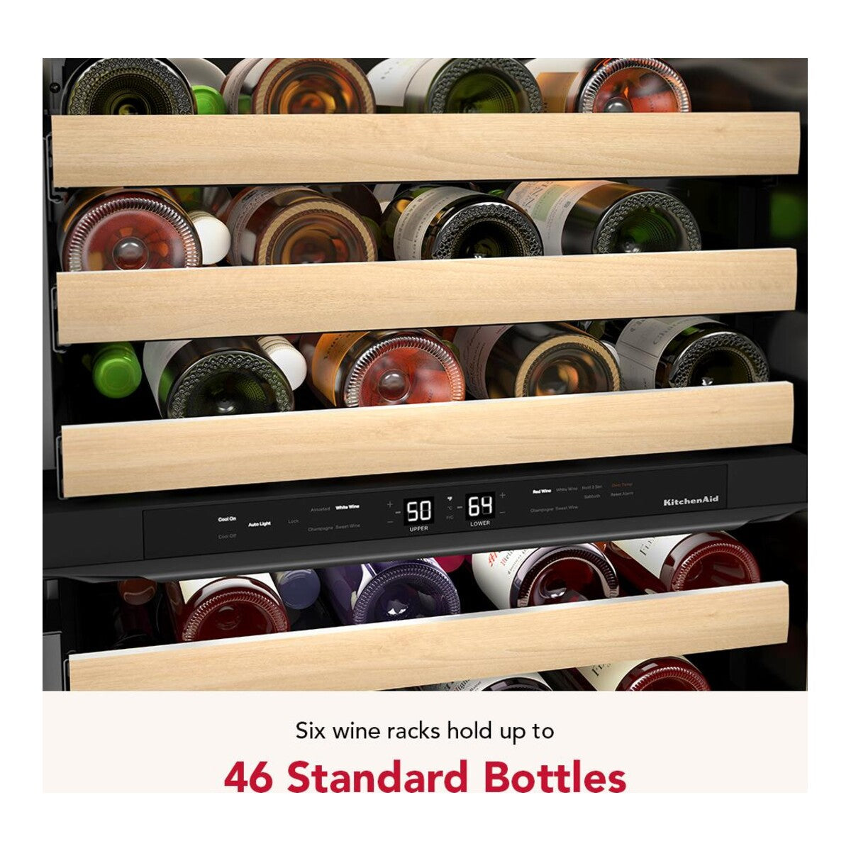 24-Inch Undercounter Wine Cellar with 46-Bottle Capacity and Wood-Front Racks in Stainless Steel with PrintShield® Finish