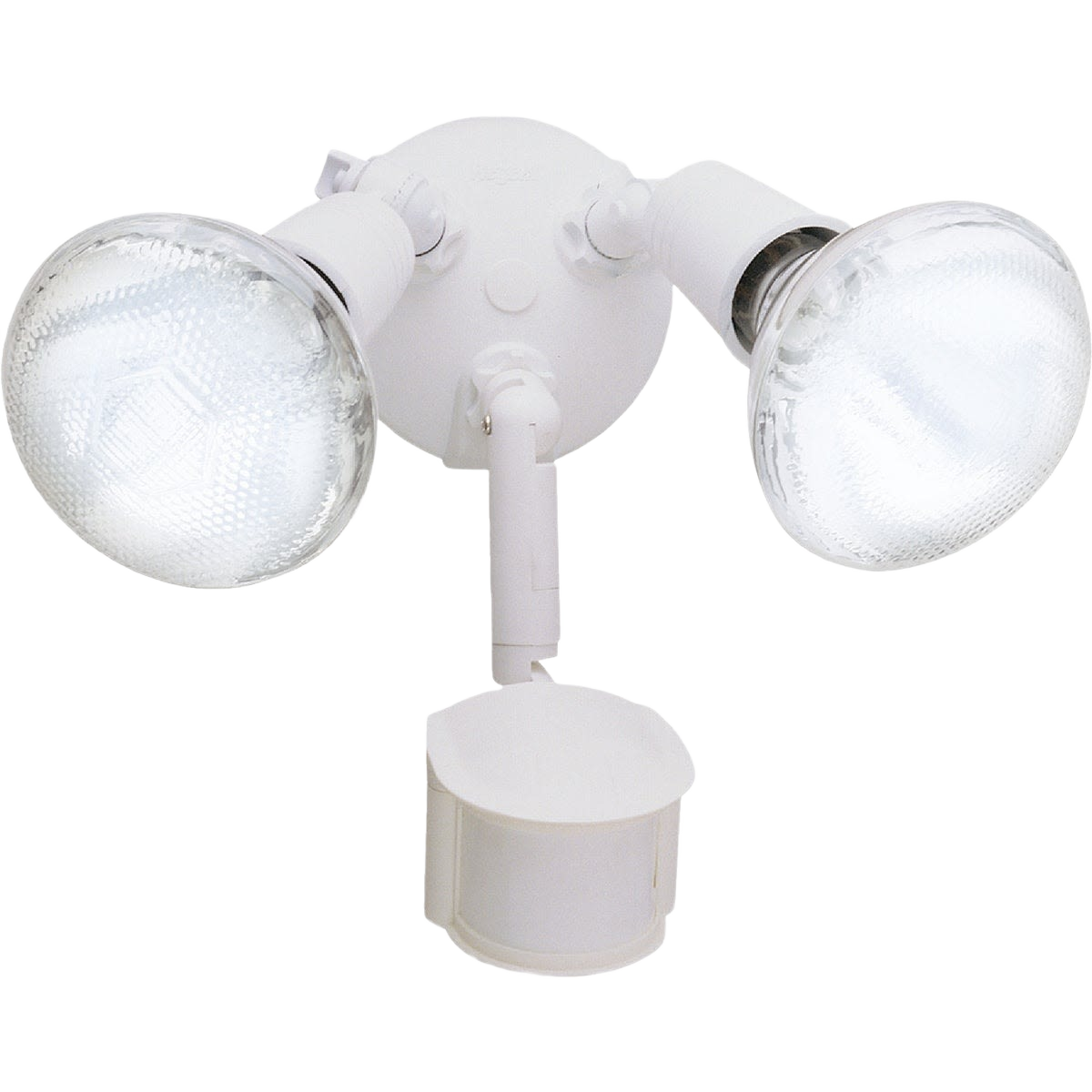 White dual-head outdoor floodlight with motion sensor for lighting and electrical home improvement projects under $50 collections