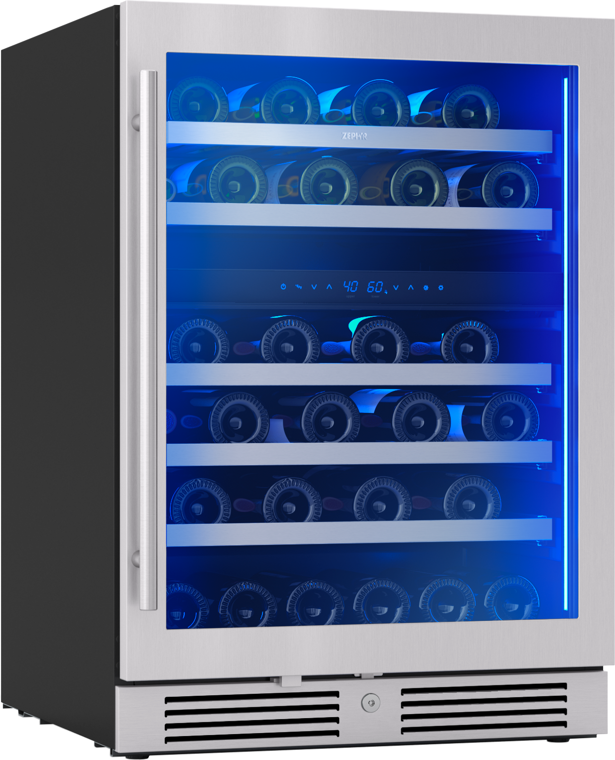 24-inch reversible dual zone wine cooler with stainless steel handle, blue interior light in Refrigerators and Appliances collections