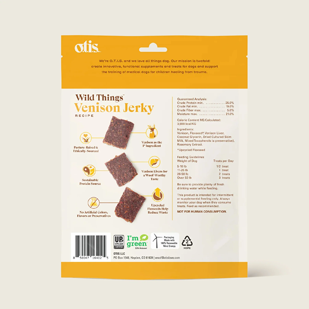 Resealable bag of soft venison jerky dog treats made with sustainable protein for pets in treats and under $50 collections