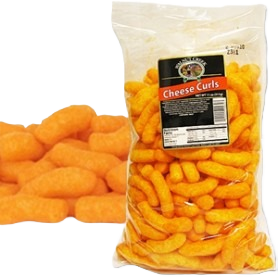 Clear bag filled with bright orange baked cheese curls snack in Chips & Snacks and Food & Beverage collections under $50