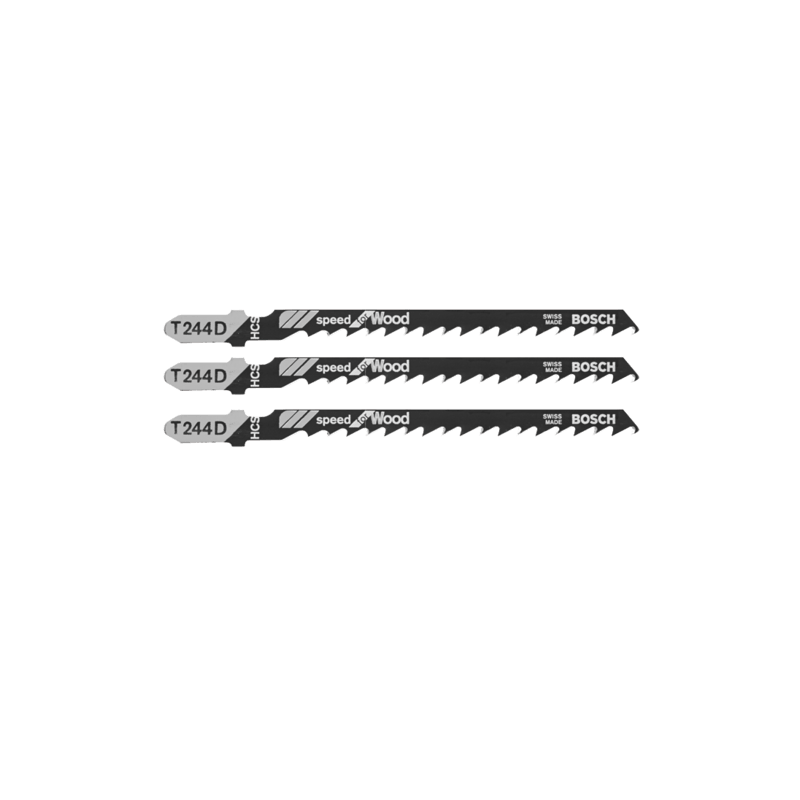 Set of three Bosch black T-shank jigsaw blades with 6 TPI tooth profile for woodworking in tool accessories collections under $50
