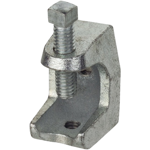 Electroplated malleable iron beam clamp with screw for secure attachment in electrical and home improvement use