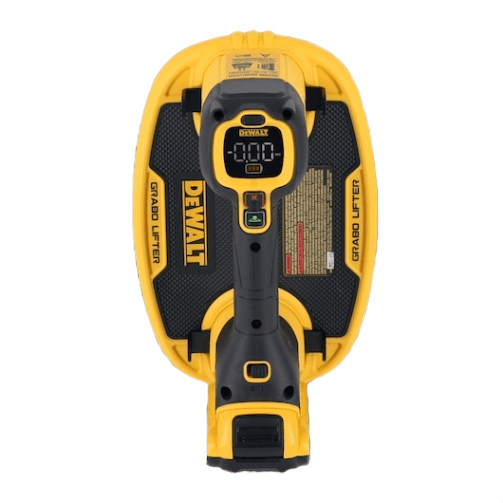 Yellow and black Grabo lifter tool with digital display for gripping and lifting heavy materials in home improvement tasks