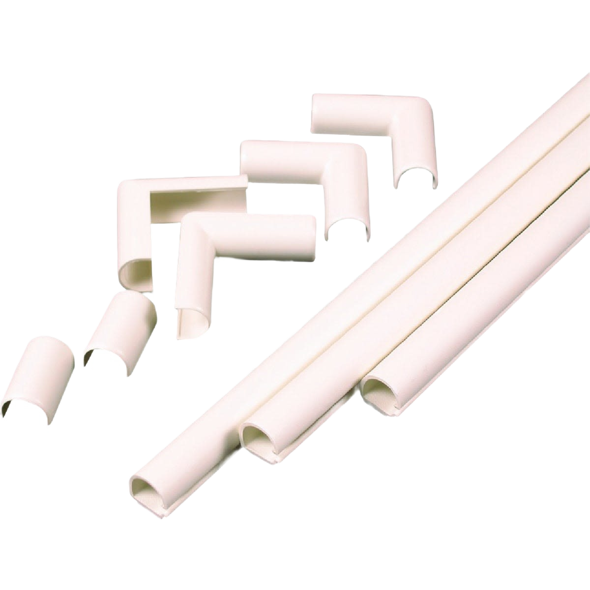Ivory plastic cord channel kit with straight and corner pieces for organizing and concealing electrical cords under $50 collections