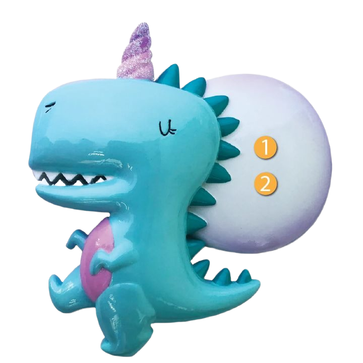Cute blue dinosaur unicorn ornament with purple glitter horn for Christmas Ornaments & Tree Decorations under $50