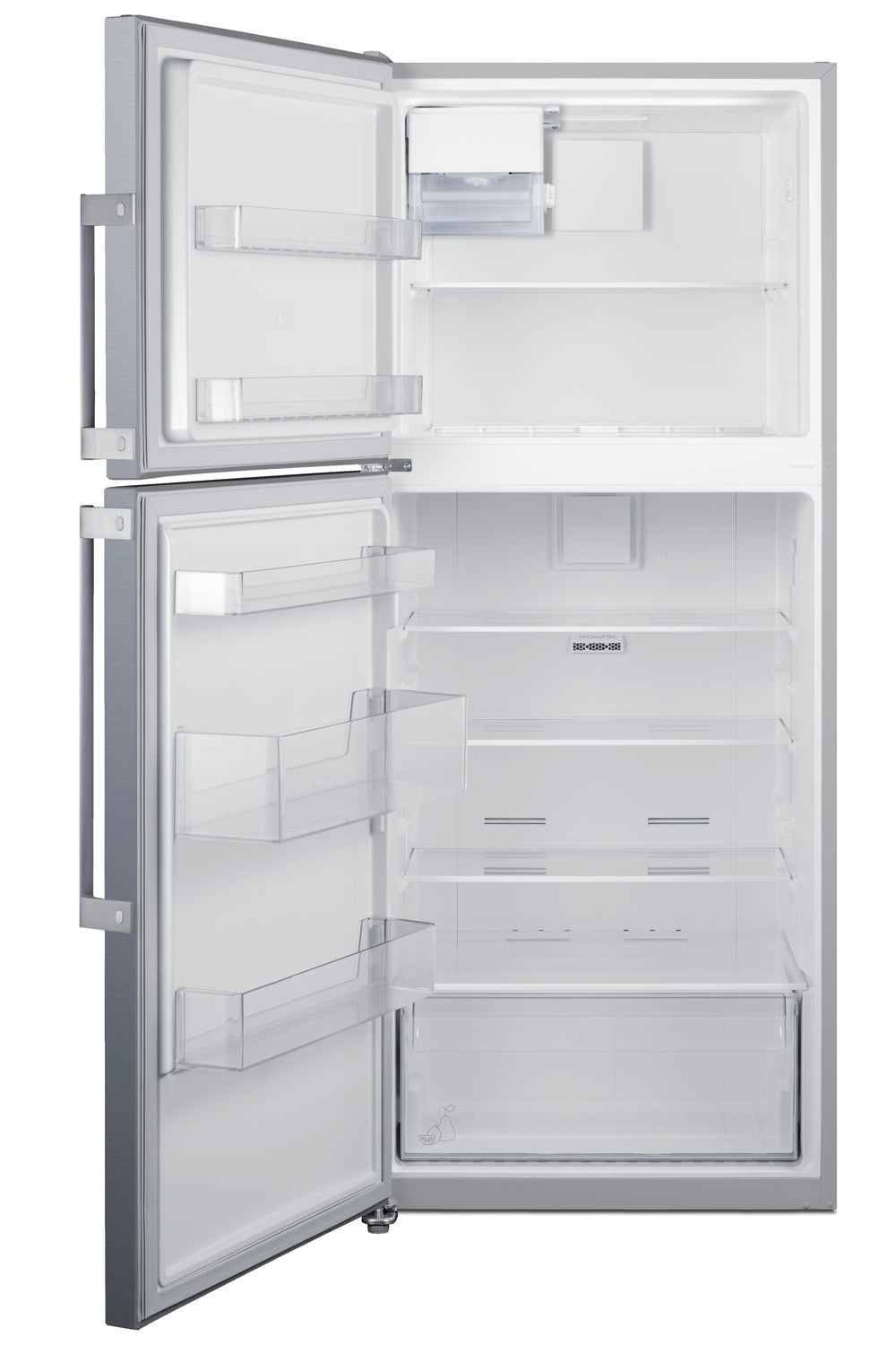 open top freezer refrigerator with icemaker and clear storage bins in kitchen appliances collection