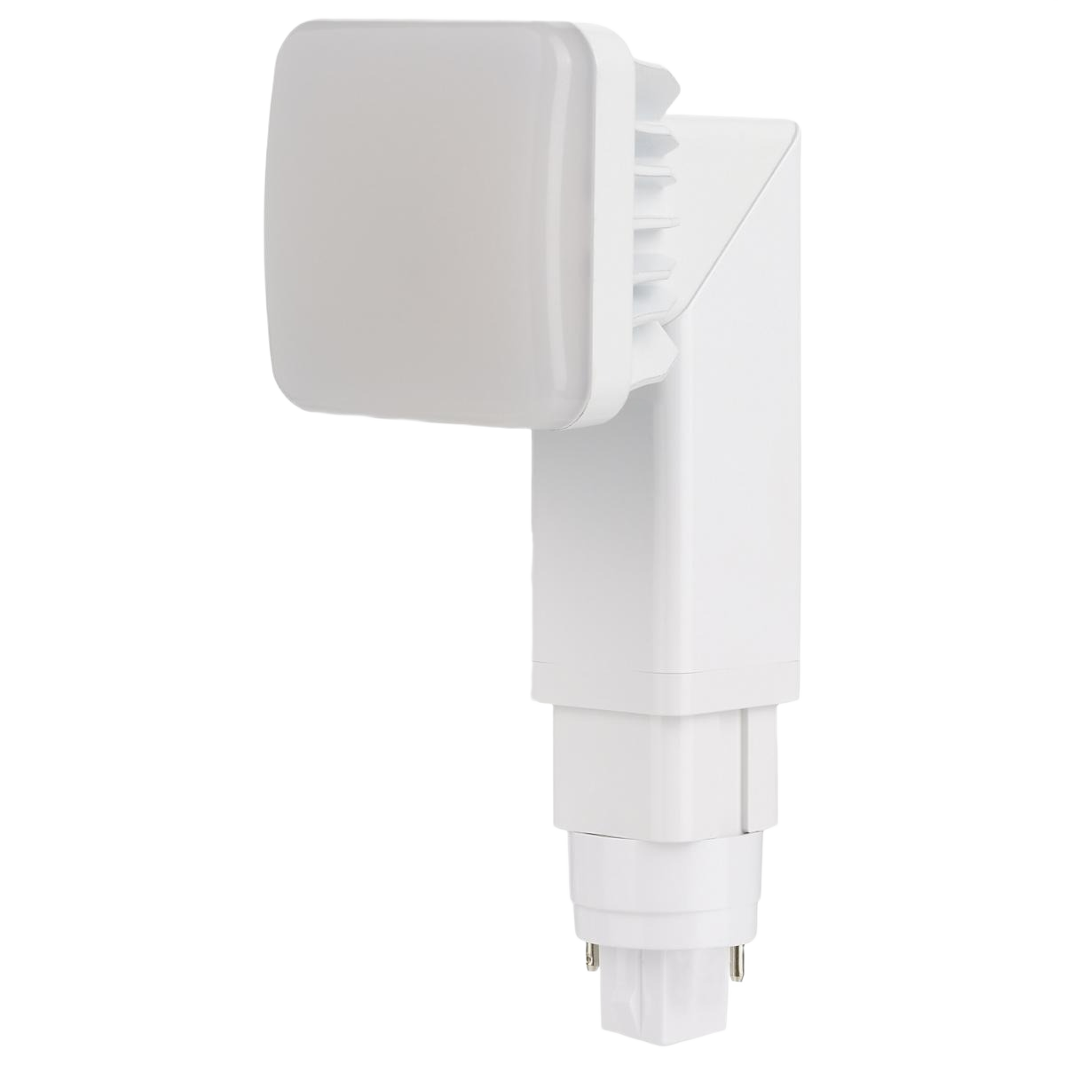 White energy-saving LED light with modular heat sink and 2-pin base for efficient home improvement lighting