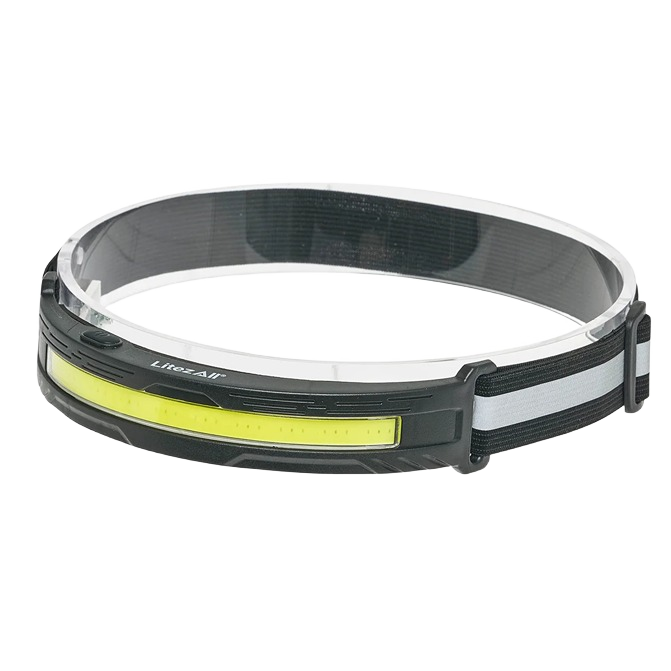 Adjustable rechargeable headlamp with bright LED light strip and reflective strap for hands-free tools and home improvement tasks
