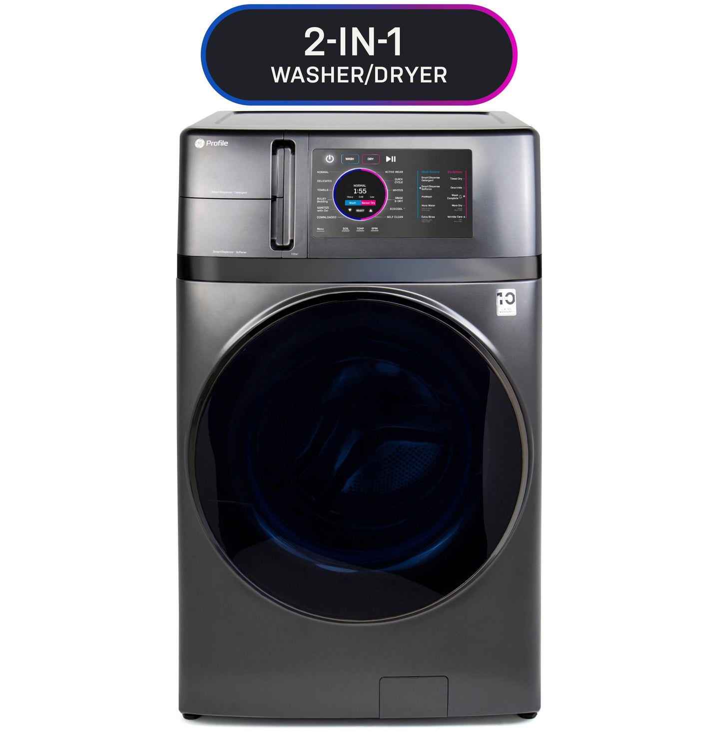 Front view of dark gray 2-in-1 washer and dryer combo appliance from Washer/Dryer Combos collection