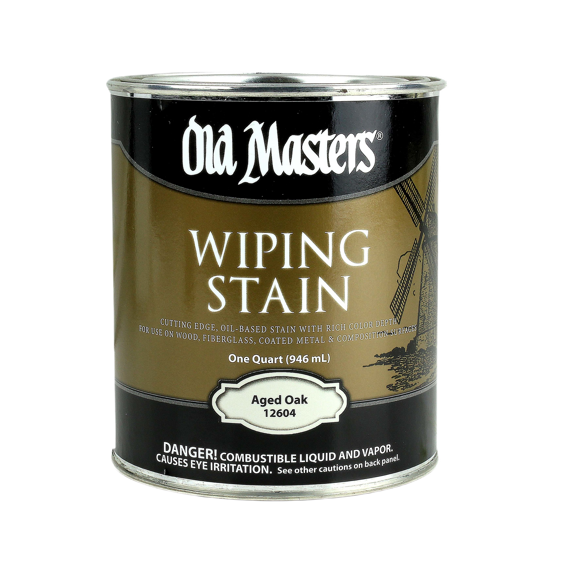 Quart can of Old Masters Aged Oak wiping stain for interior wood finishing in stains and sealers collection