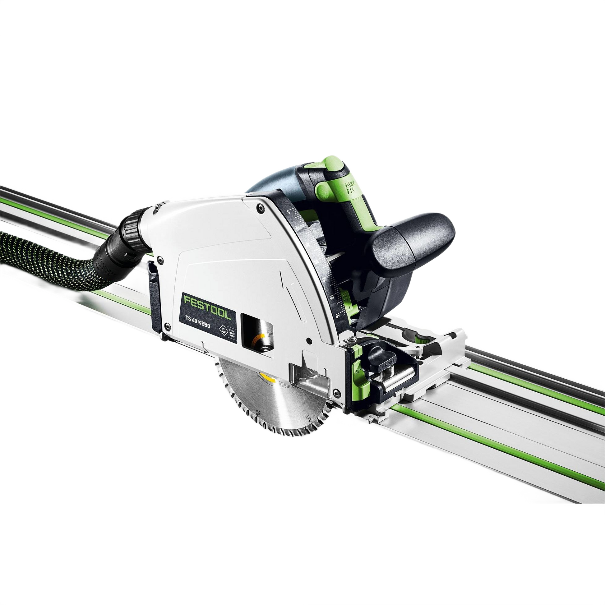 Corded plunge cut track saw with precision guide rail for woodworking and home improvement power tools