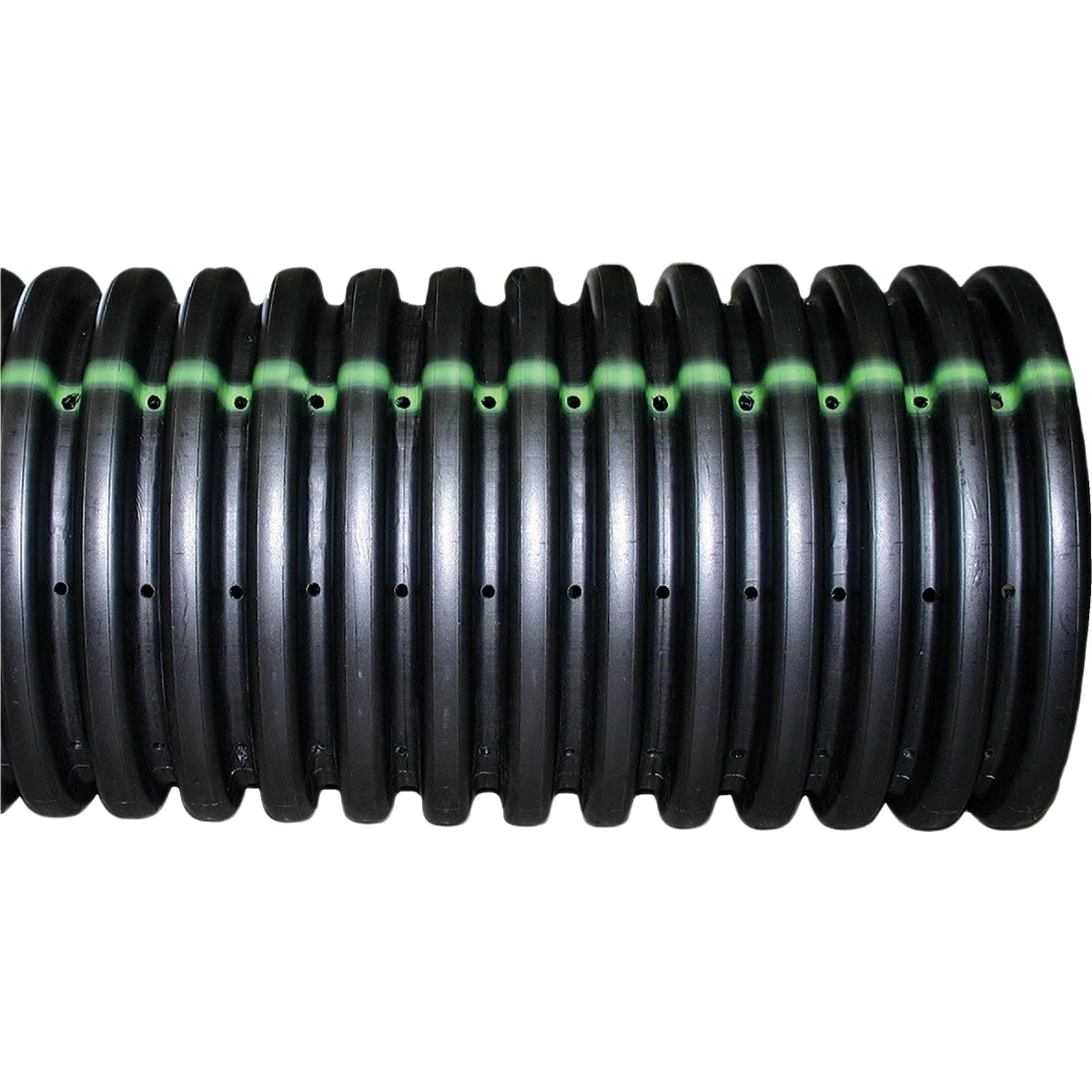 Black corrugated perforated drainage pipe with ridged design suitable for plumbing and home improvement projects under $50 collection