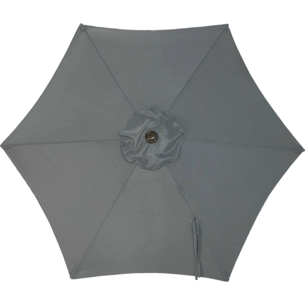 Gray aluminum patio umbrella with crank and tilt features for outdoor living and lawn and garden spaces under $100