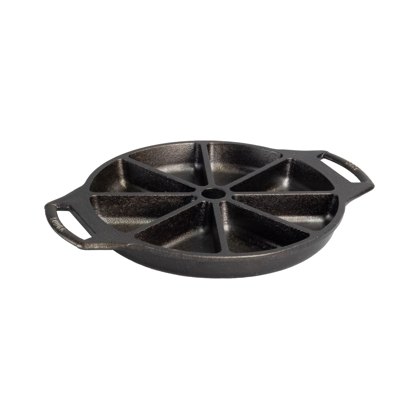 Pre-seasoned cast iron wedge pan with eight sections and dual side handles for kitchenware and cooking collections under $50