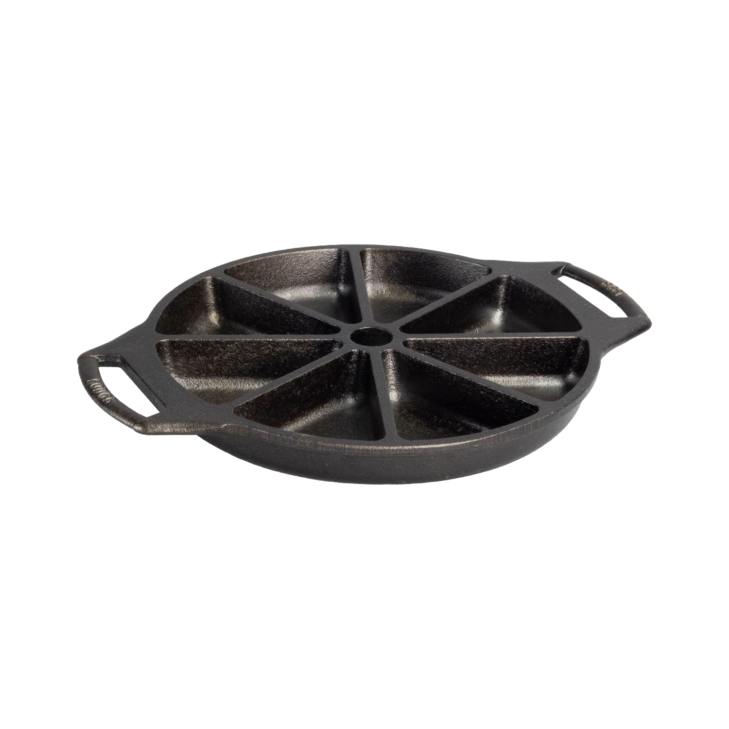 Pre-seasoned cast iron wedge pan with eight sections and dual side handles for kitchenware and cooking collections under $50