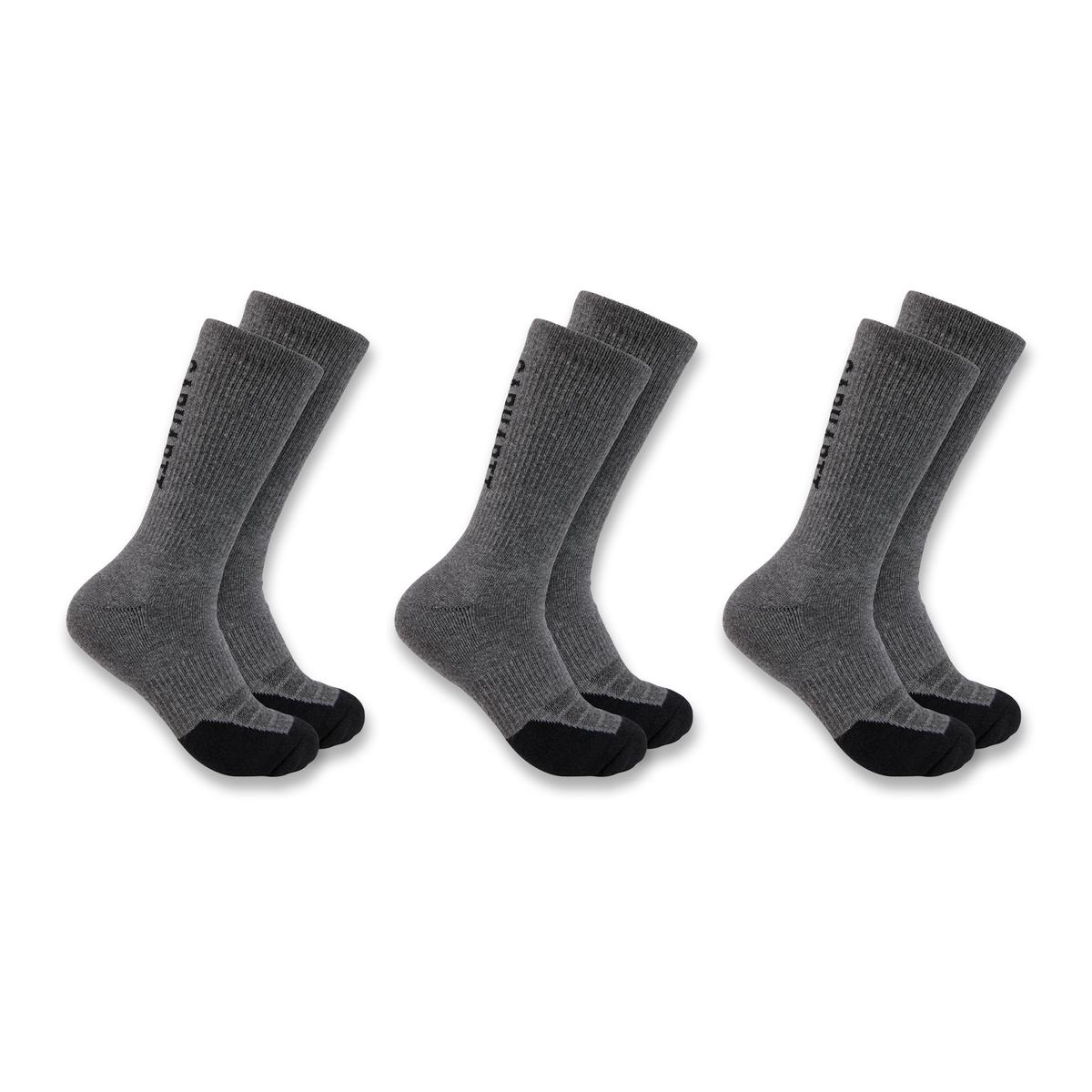 Carhartt Force Midweight Logo Crew Sock 3 Pack - Carbon Heather, Large
