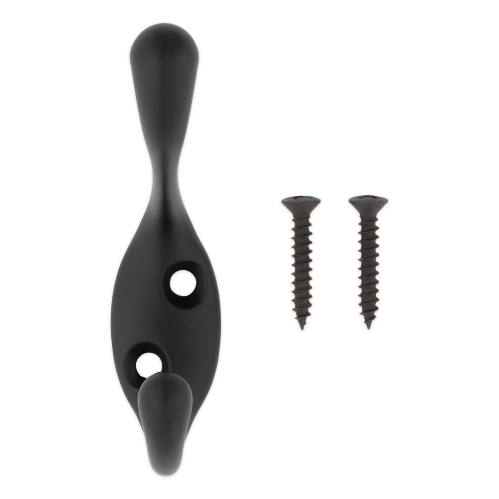 Matte black heavy duty coat hook with two mounting screws for door accessories in home improvement collections under $50