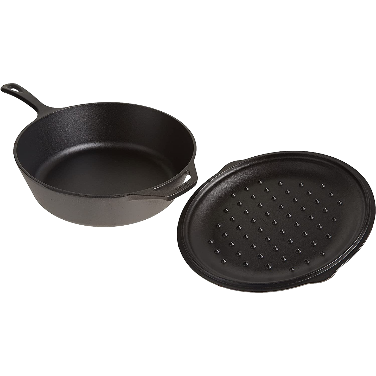 Deep cast iron skillet and textured lid with handle for kitchenware and Lodge Cast Iron collections