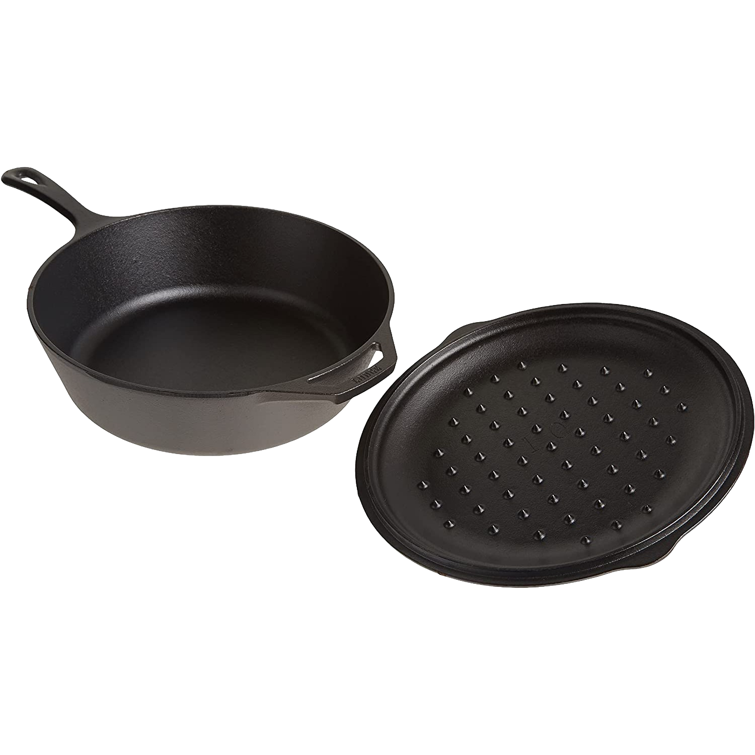 Deep cast iron skillet and textured lid with handle for kitchenware and Lodge Cast Iron collections