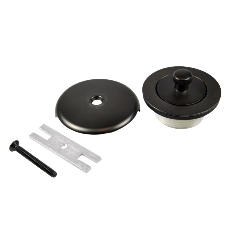 Universal lift and turn tub drain trim kit in oil rubbed bronze finish for home improvement projects with overflow cover and hardware