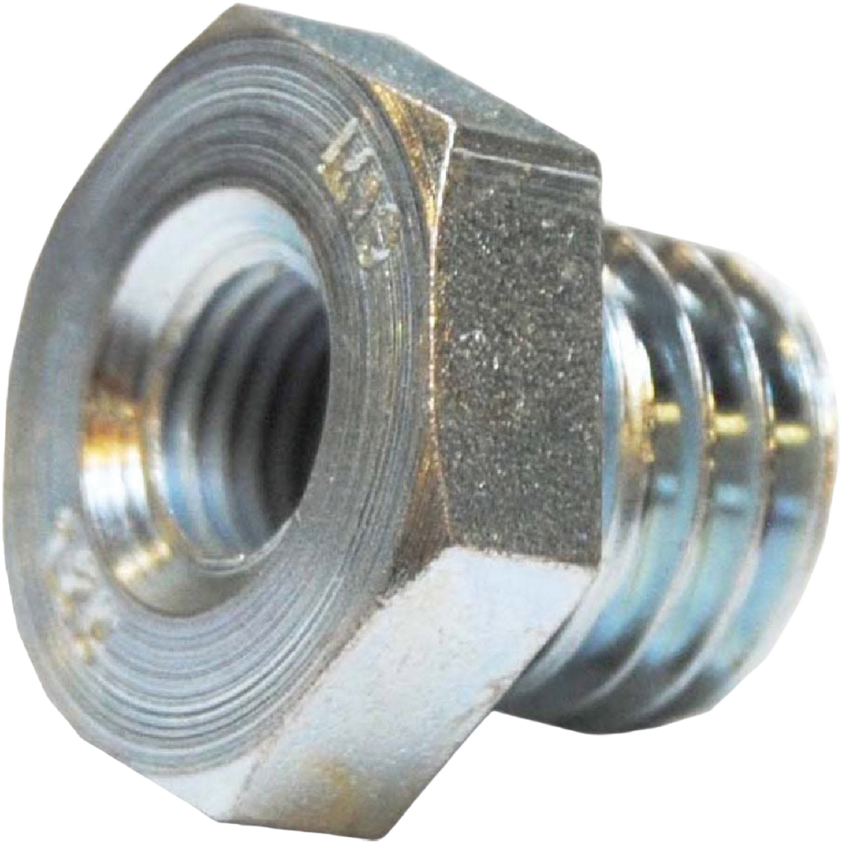 Metal grinder arbor adapter with threaded hex design for power tool accessories in woodworking and home improvement collections