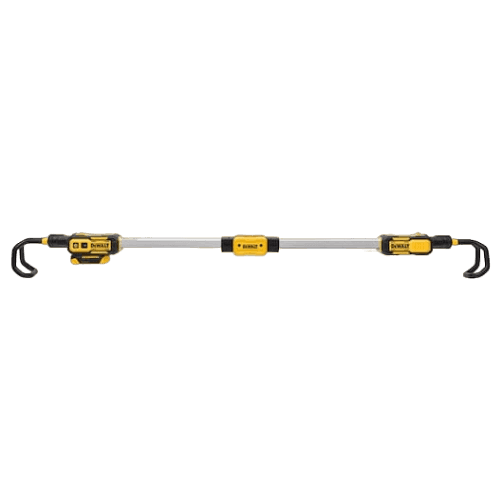 Yellow and black cordless hood light with adjustable hooks for automotive work lights in Dewalt tool collections