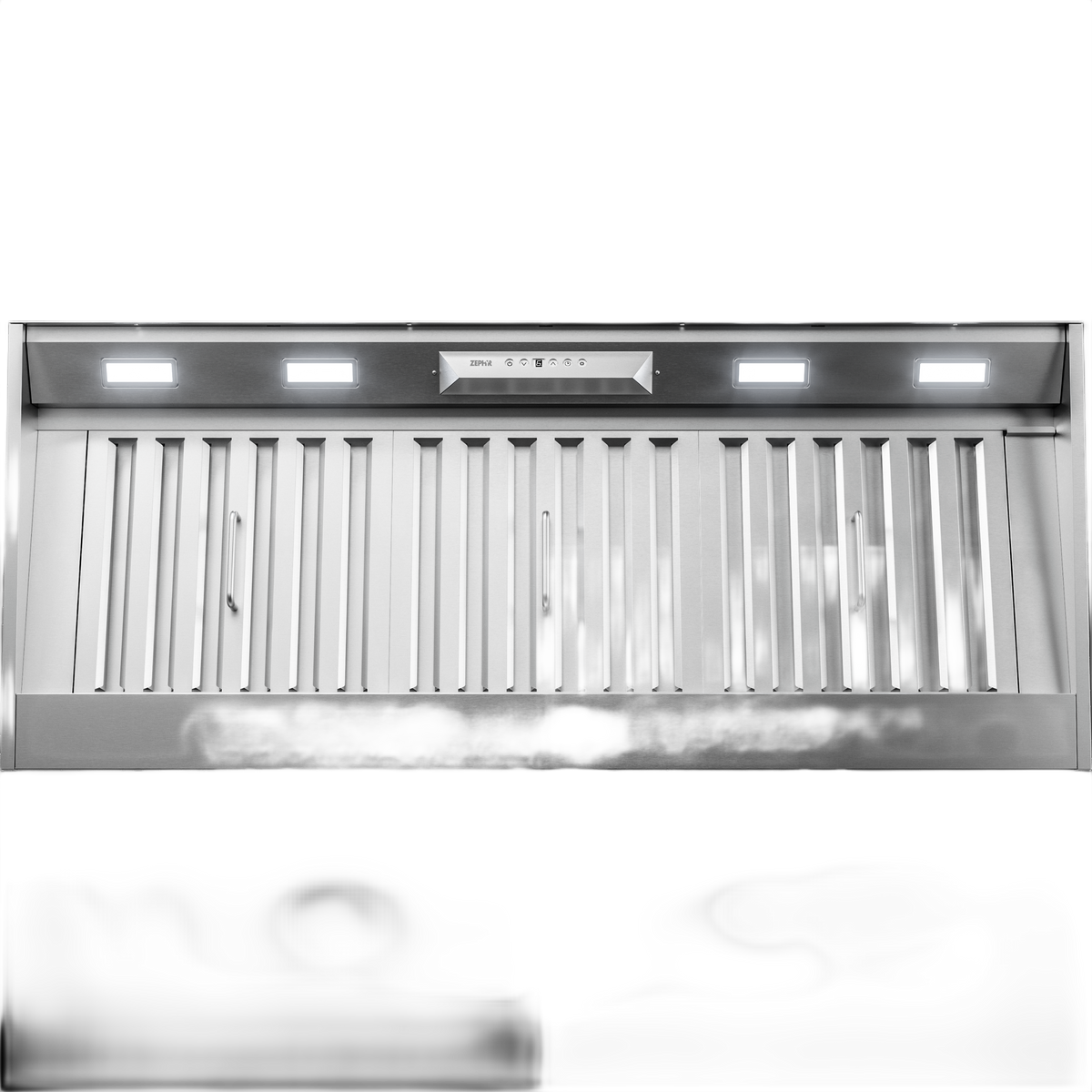 Stainless steel insert hood with LED lighting and digital controls for over-the-range kitchen ventilation and appliances collections