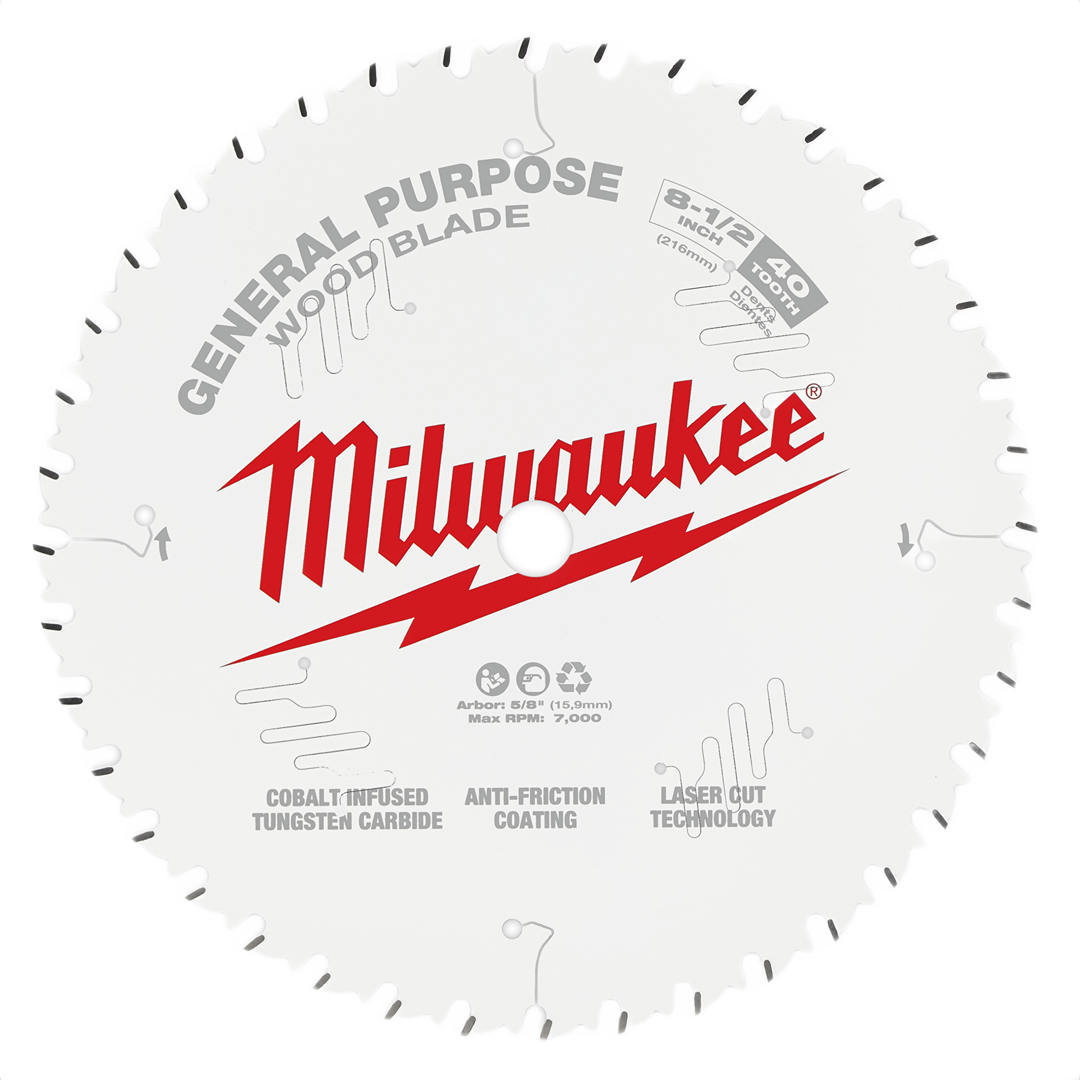 Milwaukee 8-1/2" 40-tooth carbide-tipped circular saw blade for woodworking and power tool accessories collections