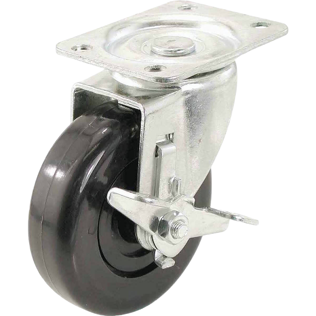 4-inch rubber swivel caster with metal brake plate for furniture and cabinet hardware in home improvement tools collection