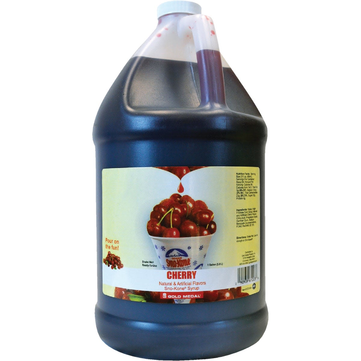 One-gallon container of cherry-flavored syrup for shaved ice treats in Drinks and Food & Beverage collections under $50
