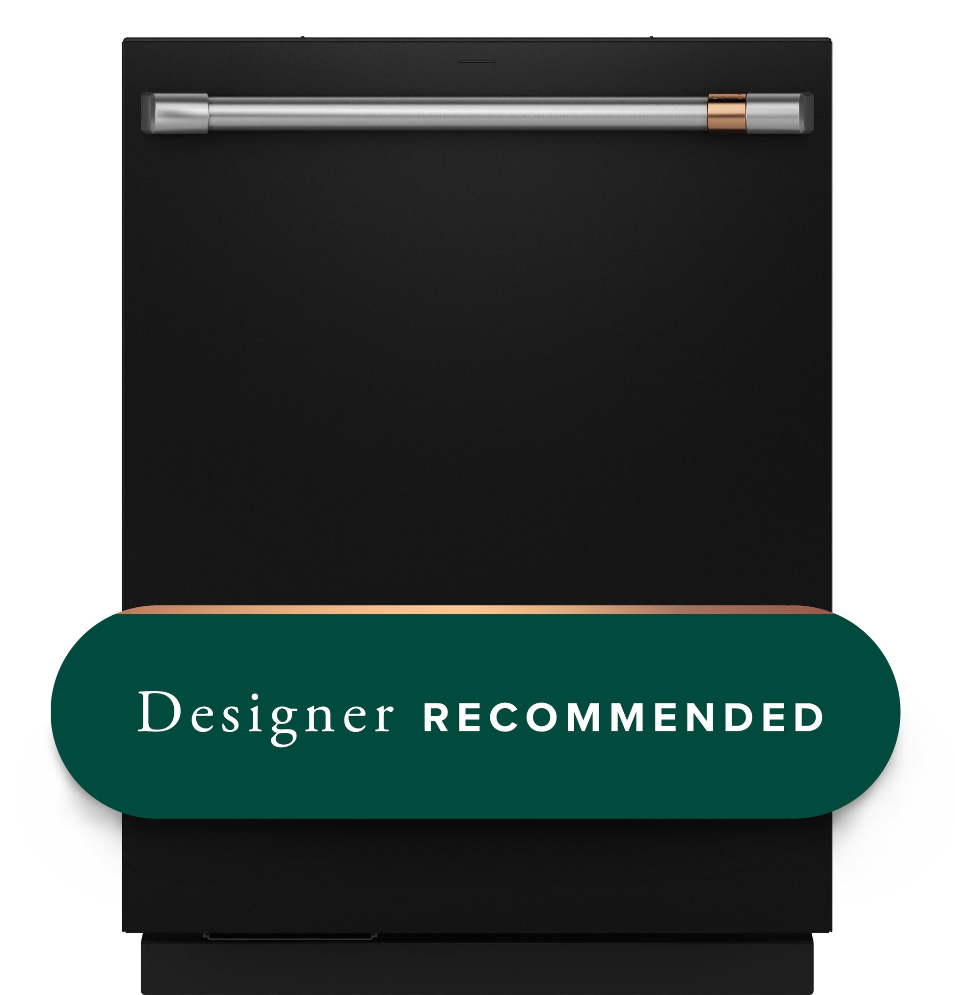 Built-in black dishwasher with sleek stainless handle and copper accent in dishwashers and kitchen appliances collection