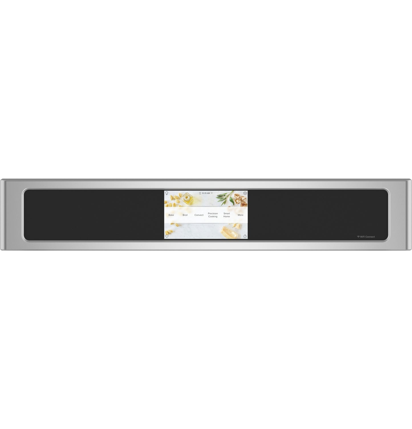 Touchscreen control panel with recipe interface on stainless steel built-in wall oven from kitchen appliance collection