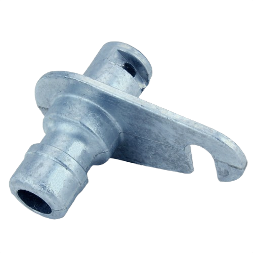Galvanized metal mower deck wash port plate designed for lawn equipment maintenance and tools use