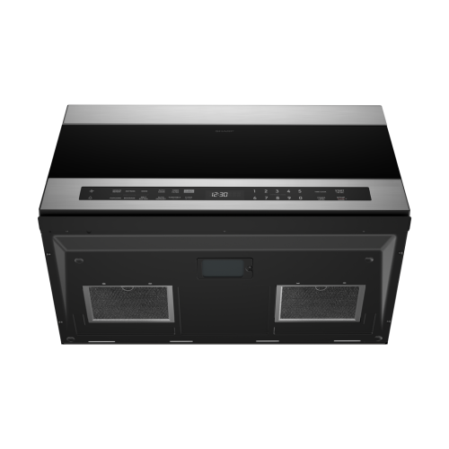 Stainless steel and black glass over-the-range microwave oven control panel with digital display from Kitchen & Kitchenware collection
