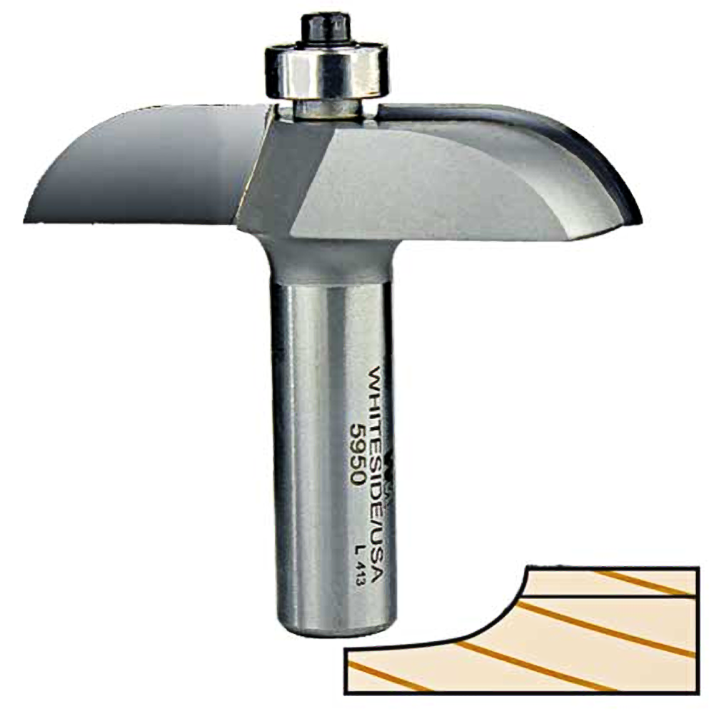 Medium cove router bit with 1/2 inch shank for raised panel edge shaping, part of tool accessories collection