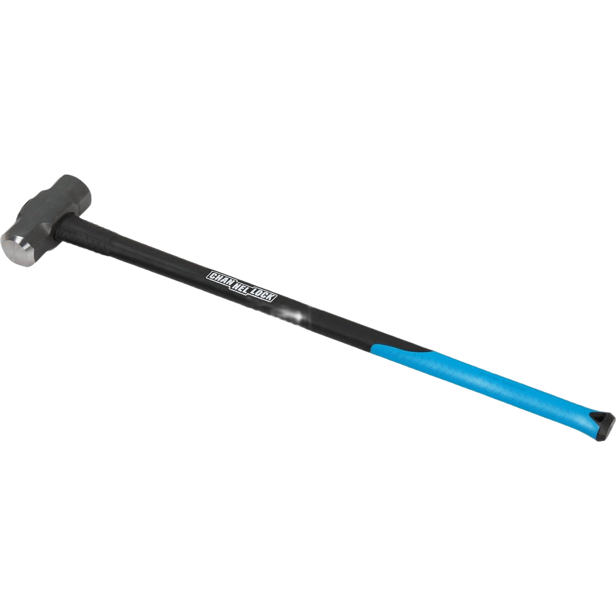 Heavy-duty sledge hammer featuring a black fiberglass handle with blue grip and double-faced metal head for home improvement tasks