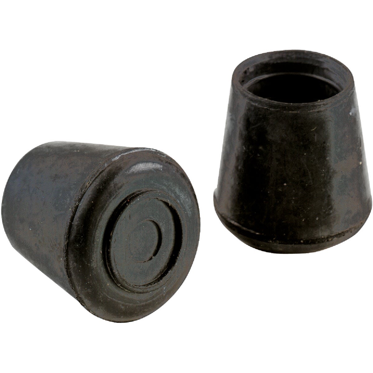 Pair of black rubber furniture leg protectors designed to prevent floor damage in home improvement hardware collections