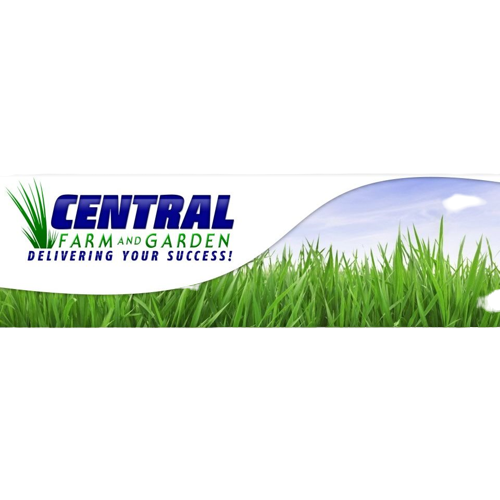 Central Farm and Garden logo with grass and sky background for lawn care and garden home improvement products